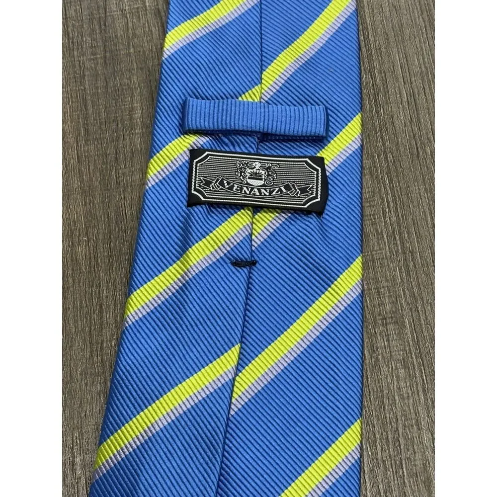 Venanzi Men's Necktie Blue Striped 100% Silk Made In Italy‎ NWOT